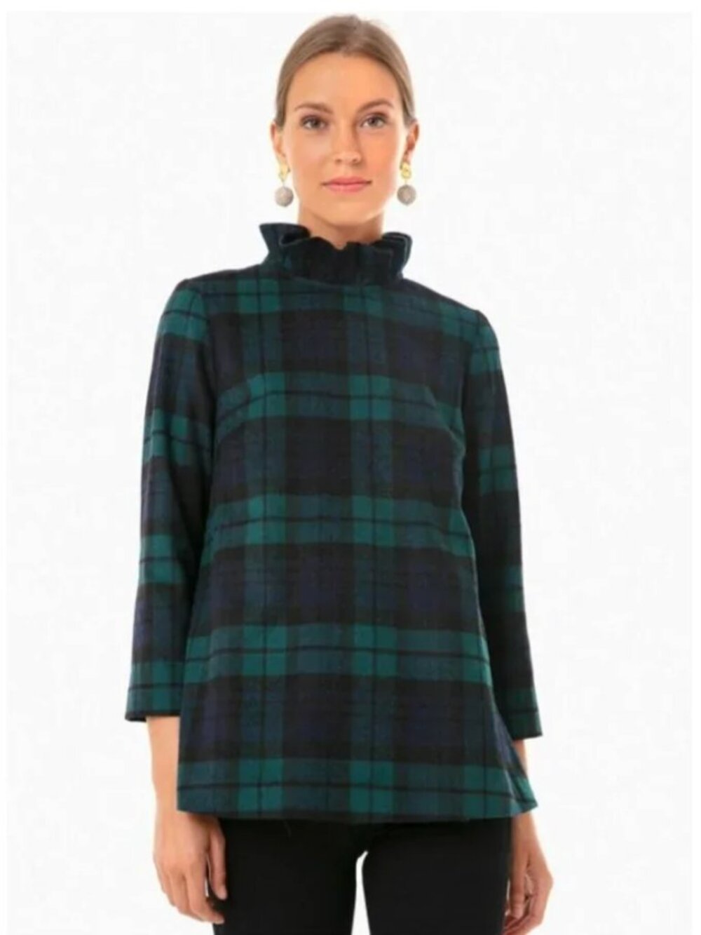 Tuckernuck Blackwatch Plaid Faye Blouse Top Ruffle Collar Wool Blend Medium NWT
